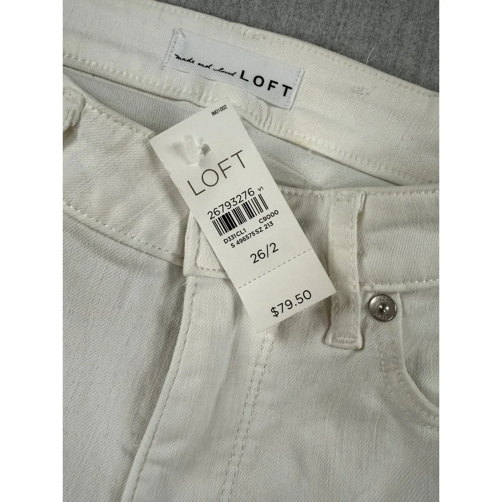 Loft White Skinny Jeans Raw Fringe Hem Denim Size 26/2 New - Picture 2 of 7